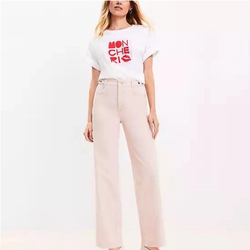 NWT LOFT Relaxed Straight Pants Snap Tab Waist Dune Pink Sz 10